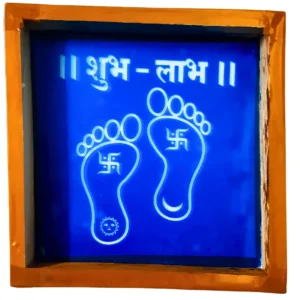 Laxmi Padma with Shubha Labh Rangoli Stencil Wooden 5x5 Inches