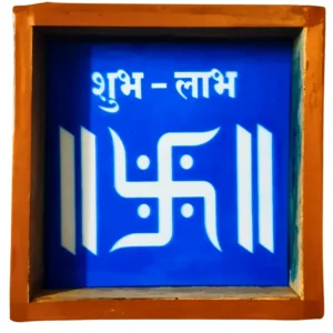 Swastik with Shubha Labh Rangoli Stencil Wooden 5x5 Inches