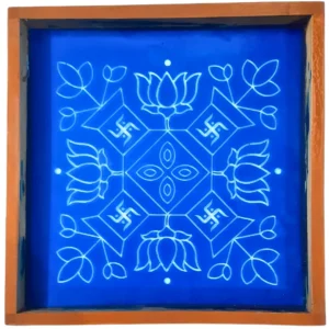 Tulasi Vrindavan with Flower Rangoli Stencil Wooden 10x10 Inches