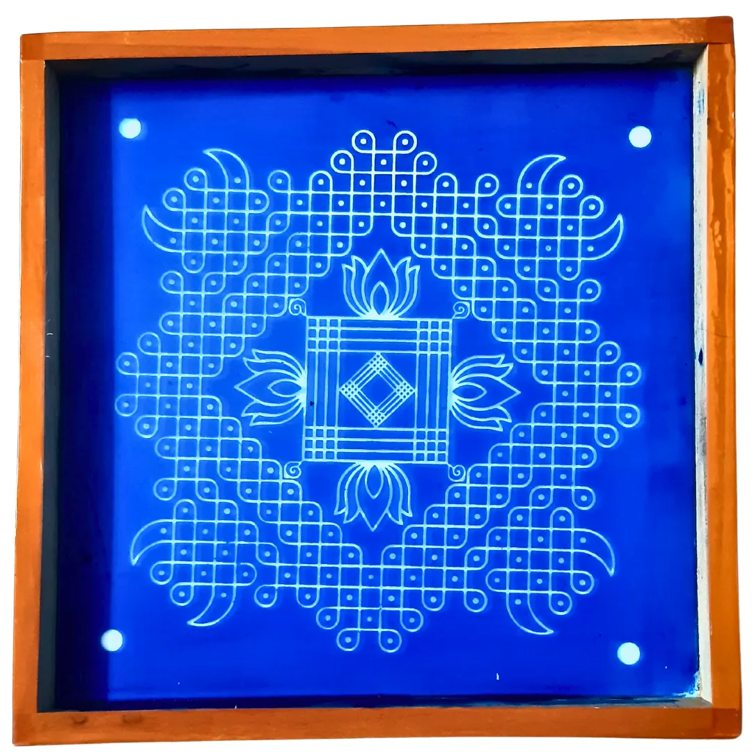 Kambi Kolam Design 3 Rangoli Stencil Wooden 10x10 Inches