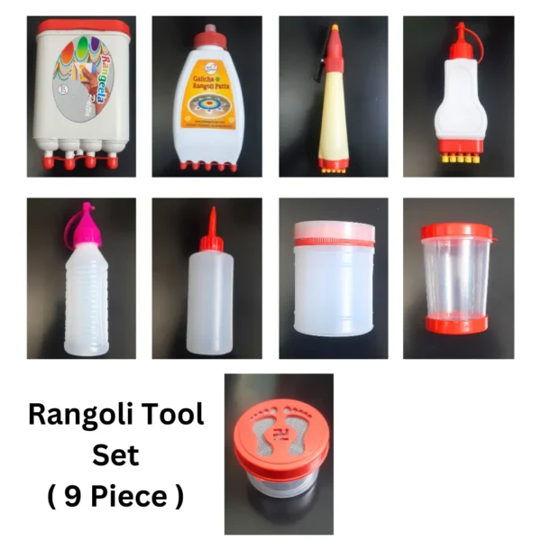 Rangoli tool set with 9 pieces for quick and mess-free rangoli making