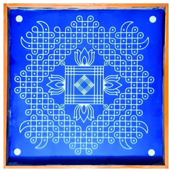 Kolam pattern wooden rangoli stencil 16x16 inches
