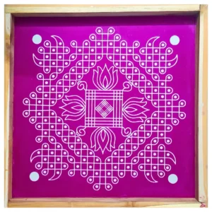 Large wooden rangoli stencil with traditional kolam design – 20x20 inches