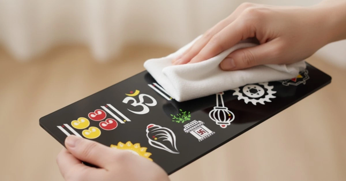 cleaning and storing acrylic rangoli piece