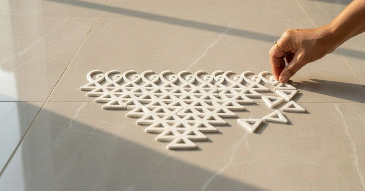 readymade rangoli design placed at home entrance